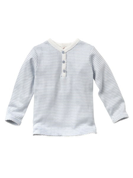 Baby Shirt Henley - langarm - hellblau geringelt