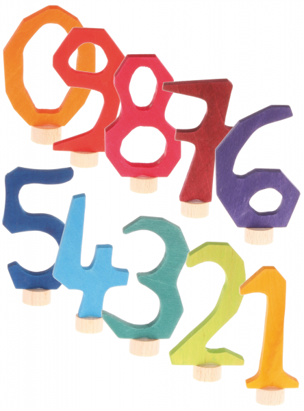 Geburtstagsstecker "anthroposophische Zahlen" - Lindenholz - bunt lasiert