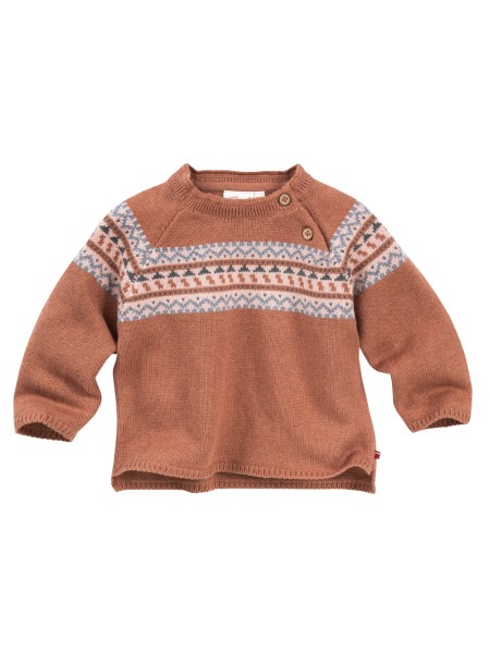 Baby Strick Pullover - zimt mélange - Norweger Muster