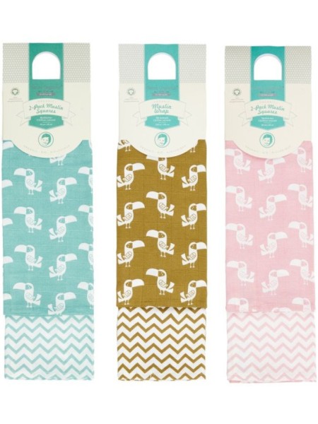 Mulltücher Bios - 2er Pack - Tukan und ZickZack