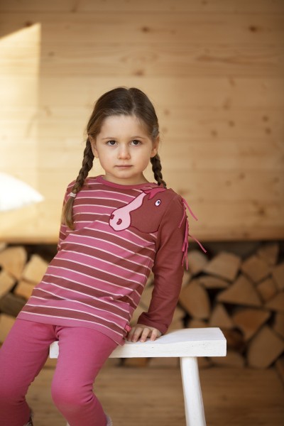 Streifenshirt mit Pferdeapplikation - langarm - erika/rost