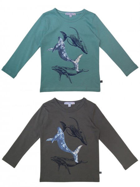 Shirt mit Waledruck - langarm - ozean oder schiefer