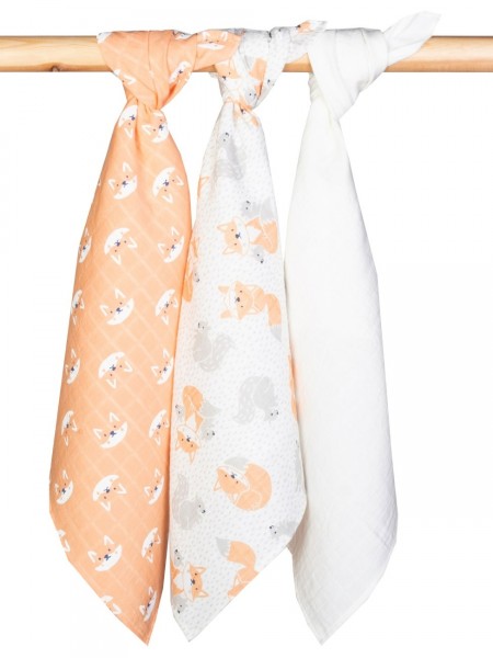 3 Musselintücher - Mullwindeln - Spuktücher - Fuchs