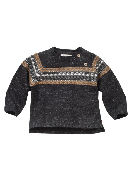 Baby Strick Pullover - anthrazit mélange - Norweger Muster