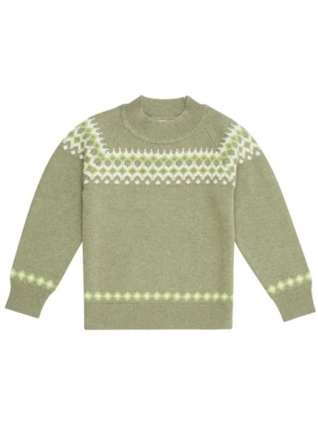 Kinder Strickpullover - olive mit Rautenmuster - Medo