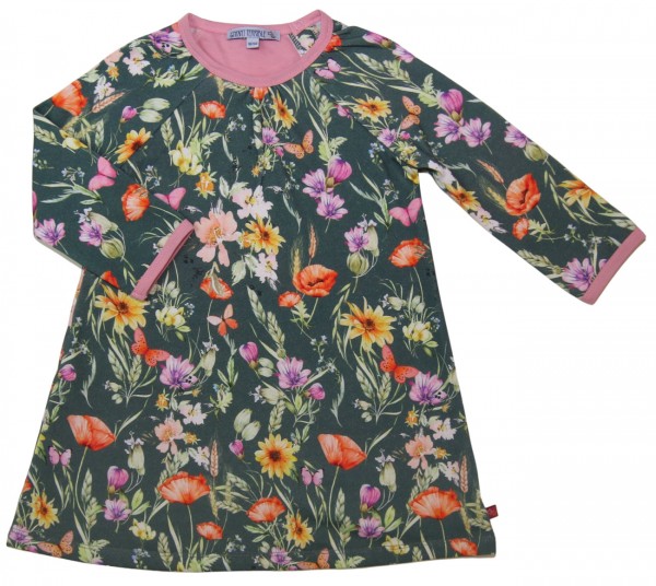 Sweatkleid mit Blumendruck - langarm - waldgrün/ocker