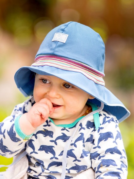 Sonnenhut Feuerwehr Strick - jeans - UV60 Rundumschutz