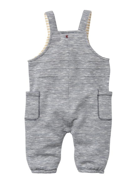 Baby Sweat Latzhose - jeansblau geringelt - mit Elefanten