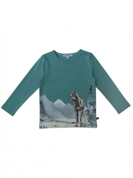 Shirt mit Pferdedruck - langarm - ozean