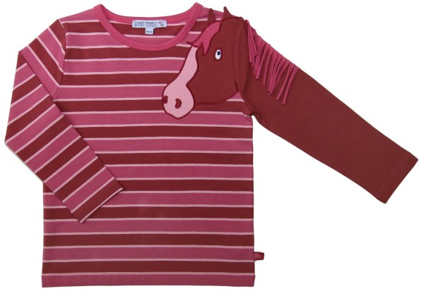 Streifenshirt mit Pferdeapplikation - langarm - erika/rost
