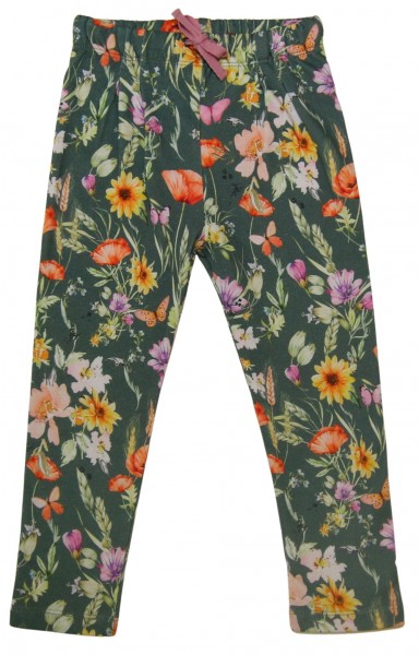 Sweathose mit Blumendruck - waldgrün/ocker