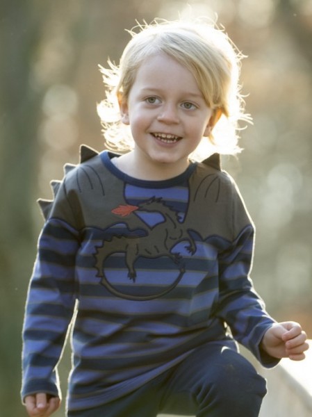 Streifenshirt mit Drachenapplikation - langarm - tintenblau/himmelblau