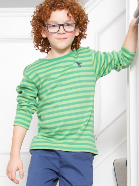 Dino Stripe Shirt - grün mit kleinem Dino