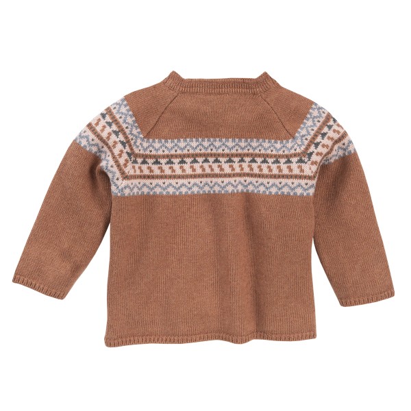 Baby Strick Pullover - zimt mélange - Norweger Muster