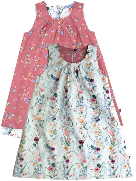 Wendekleid - Schmetterlinge Blumen - rosé white
