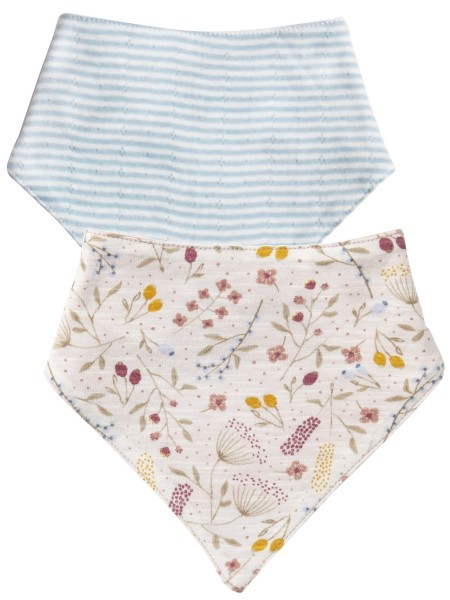 Dreieckstuch Lätzchen - Blumenwiese - hellblau geringelt
