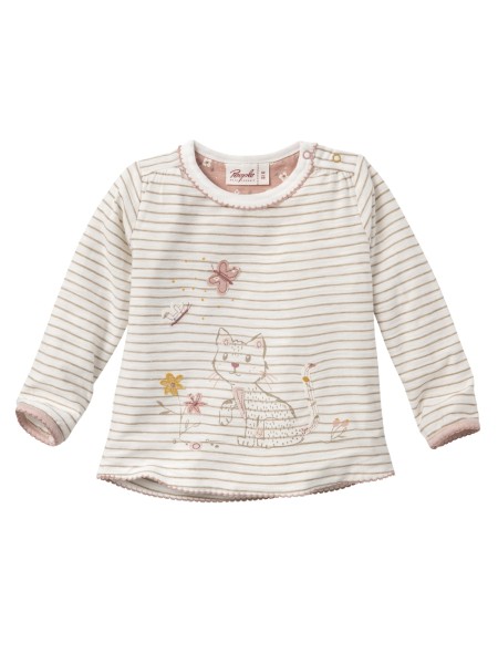 Baby Shirt - langarm - gestreift - mit Applikation Katze