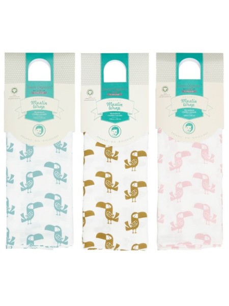 Große Babydecke Vita - Musselin - 120x120 - mit Tukan Print