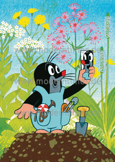 Postkarte - Der kleine Maulwurf mit Spiegel