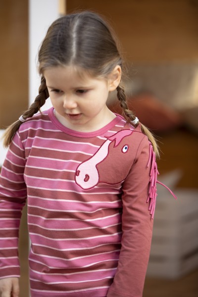 Streifenshirt mit Pferdeapplikation - langarm - erika/rost