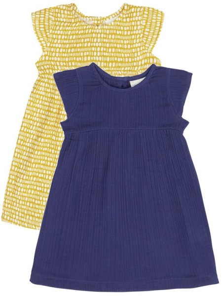 Sommerkleid Musselin Neela - navy und gelb