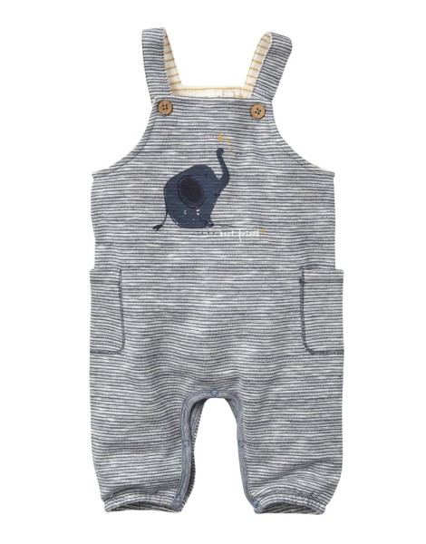 Baby Sweat Latzhose - jeansblau geringelt - mit Elefanten