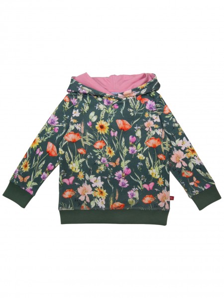 Hoodie mit Blumendruck - waldgrün/ocker