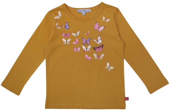 Shirt mit Schmetterlingsdruck - langarm - ocker oder erika